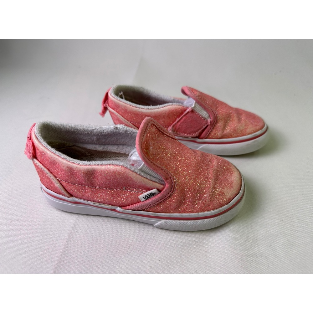 Vans Classic‎ Slip-On Pink Glitter Sparkle Skate Shoes Girl Toddler Size 8